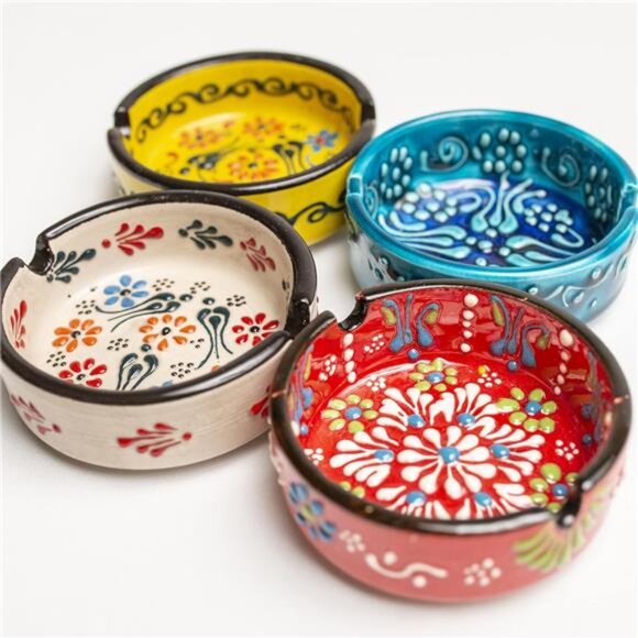 Set of 4Ashtrays Cute Hand-Paint Ceramic Cigar Ashtray Outdoor Cigarette AshTray - Picture 7 of 8